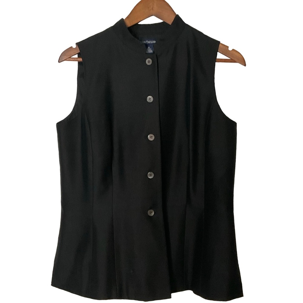 Ann Taylor 100% Silk Black Button-Up Vest (Separate to Ann Taylor Pants) Size 10